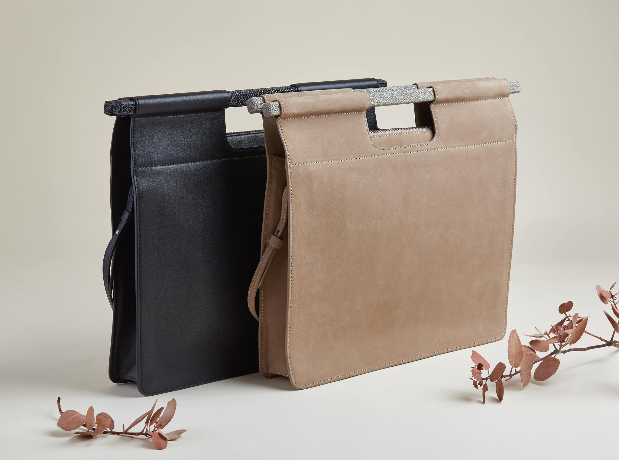 Luxury leather totes minimalist with Shagreen accents