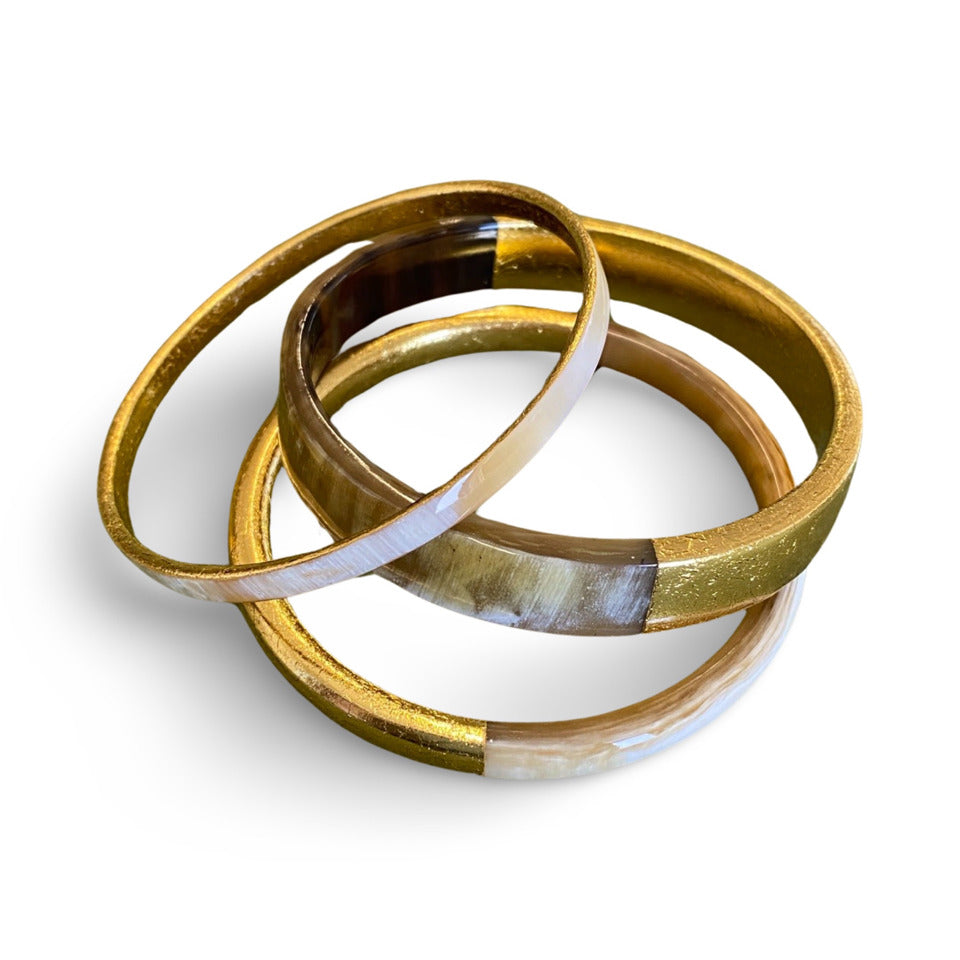 アクセサリー brass buffalo horn bangle 4 Pcs Set- Ethically Sourced Natural Buffalo Horn Bone