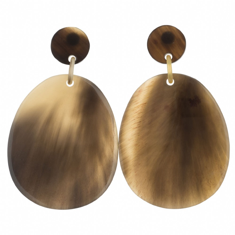 Honey Horn Large Flat Oval Earrings On Post - Vivo Direct 