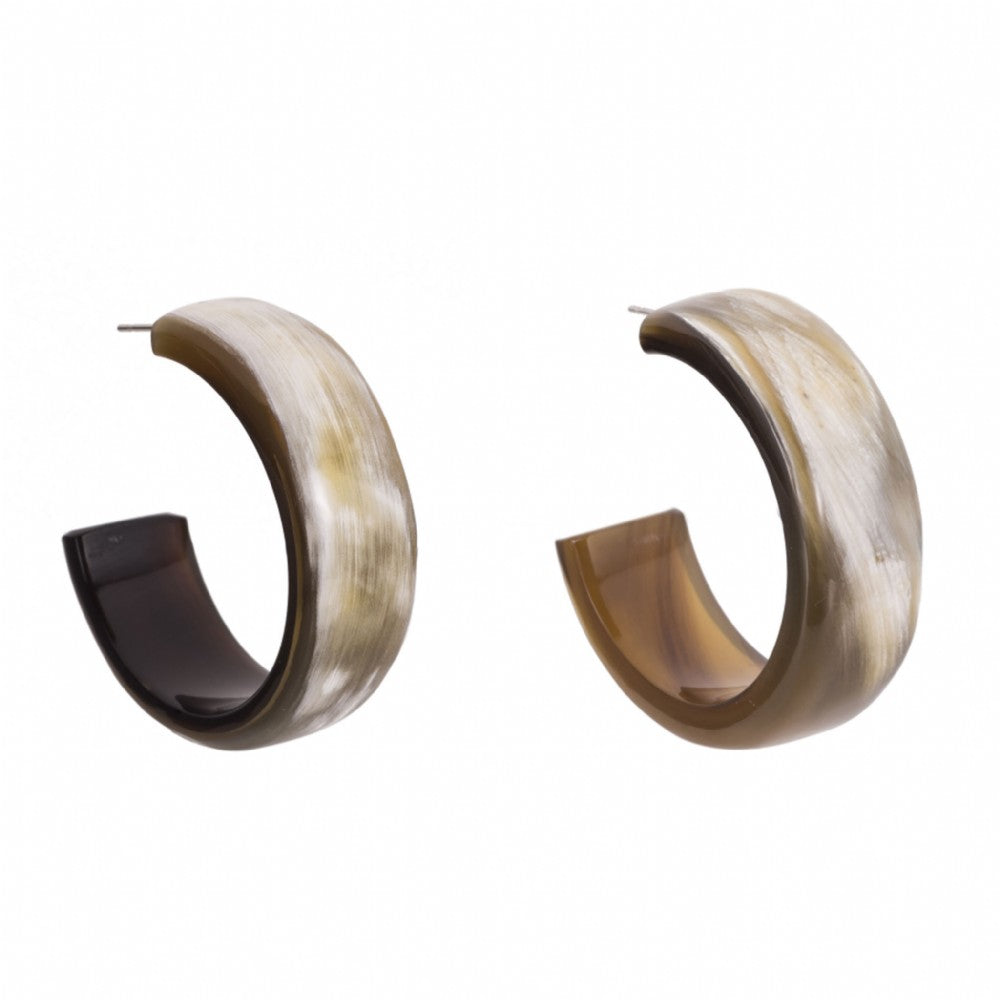 Flat Open Buffalo Horn Hoop Earrings on Post - Vivo Direct 