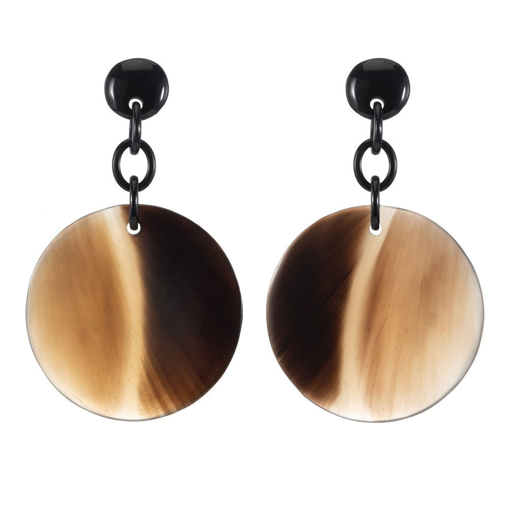 Honey Color Buffalo Horn Disk earring Dropped From Post - Vivo Direct 