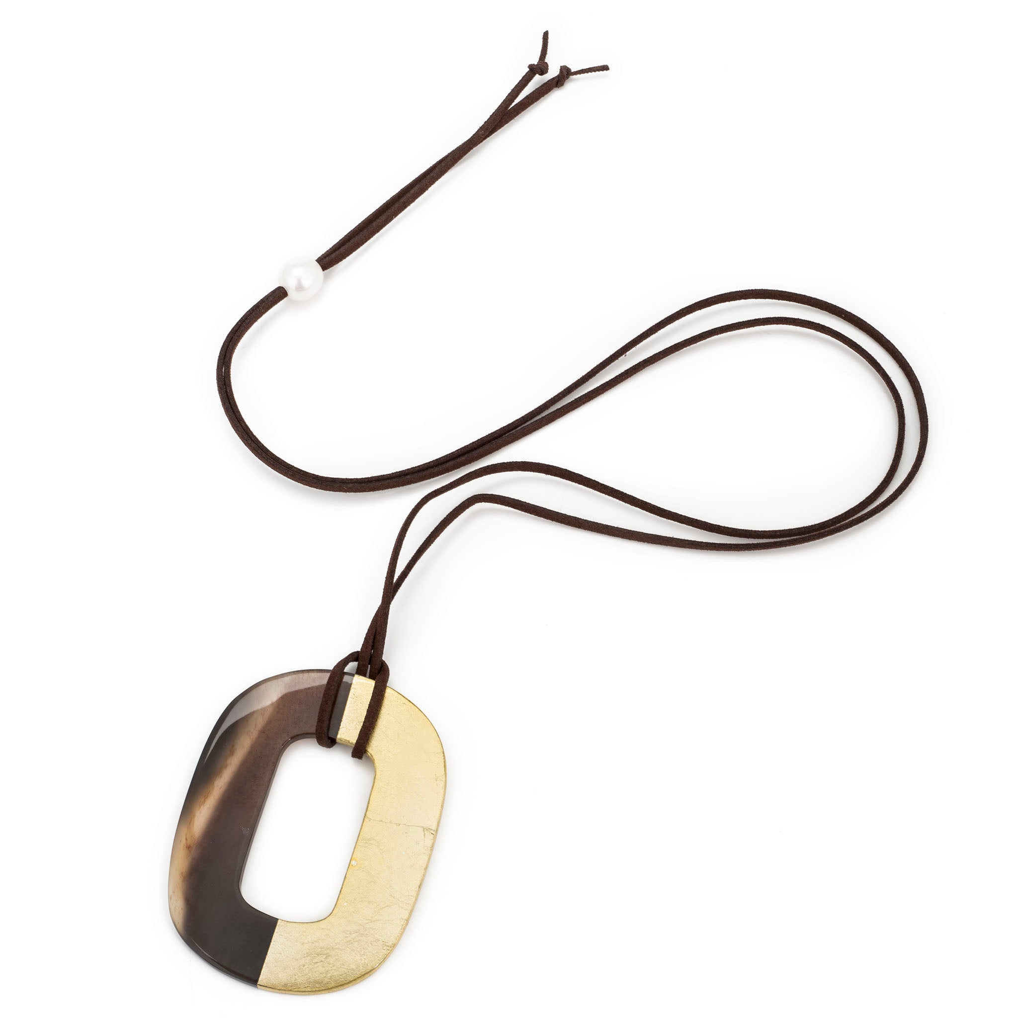 Oval Buffalo Horn Pendant Half Gold Leaf Lacquer Cord View - Vivo Direct 