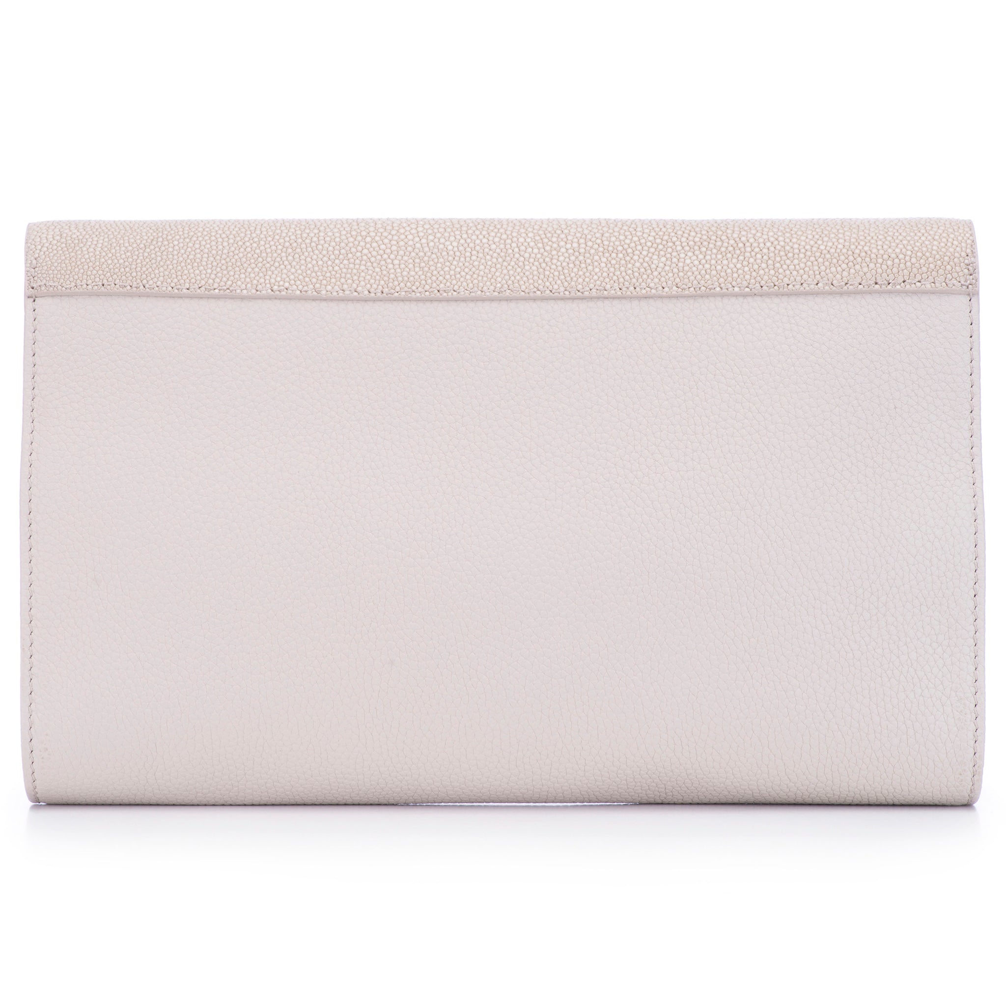 Cement Shagreen Ecru Leather Body Detachable Chain Holly Oversize Clutch Back View - Vivo Direct