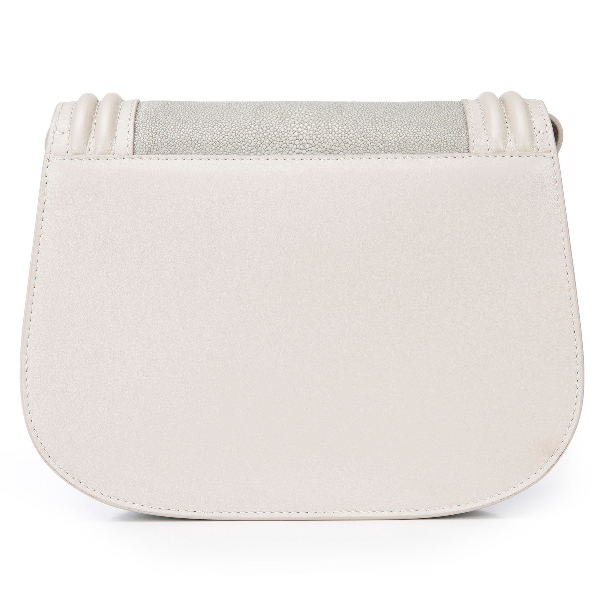 Ecru Corded Leather Framing Shagreen Front Panel Saddle Bag Back View Hazel - Vivo Direct 