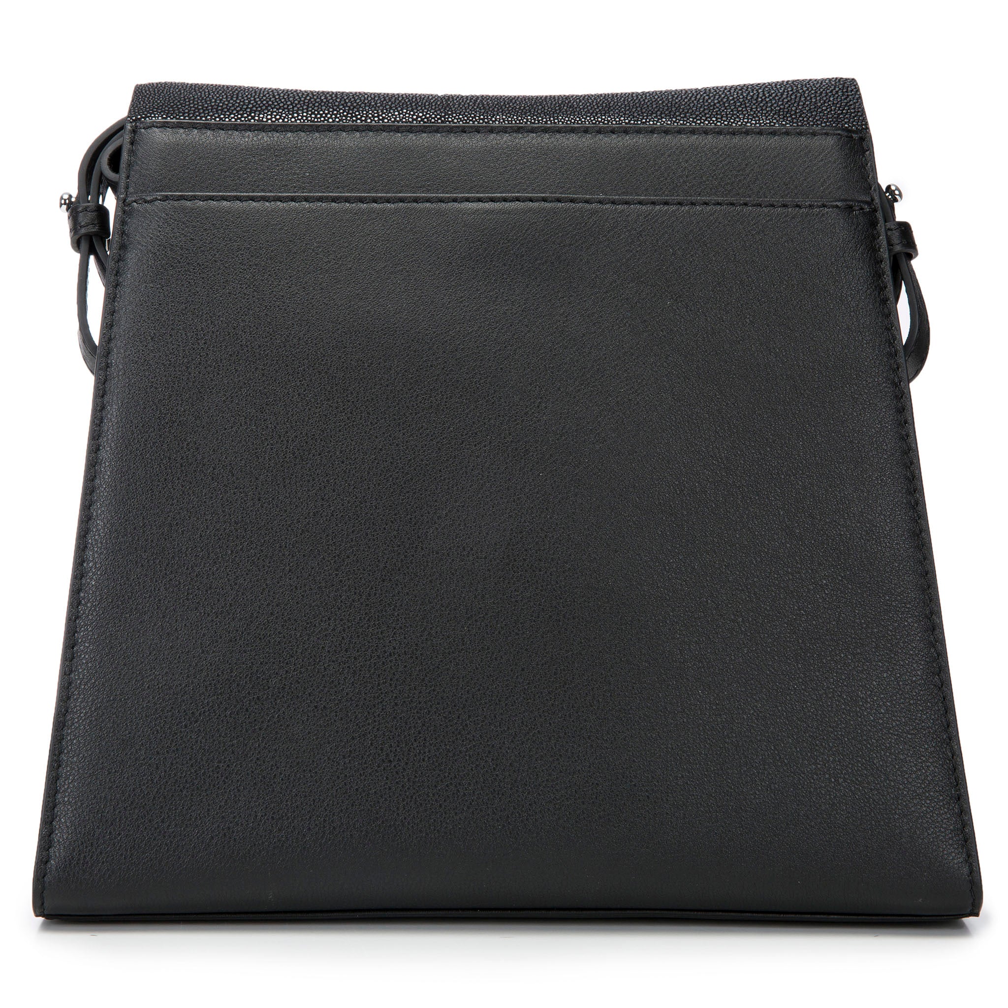 Modern Classic Crossbody Bag Black Shagreen Top And Black Leather Body Back View Jacq - Vivo Direct 
