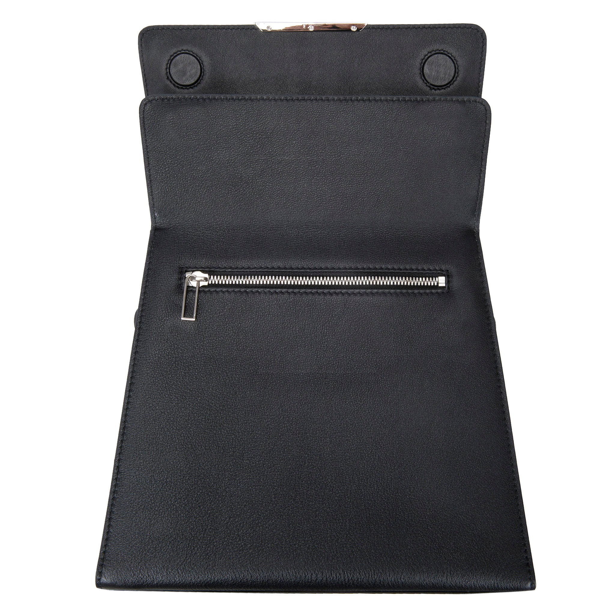 Modern Classic Crossbody Bag Black Shagreen Top And Black Leather Body Front Open View Jacq - Vivo Direct 
