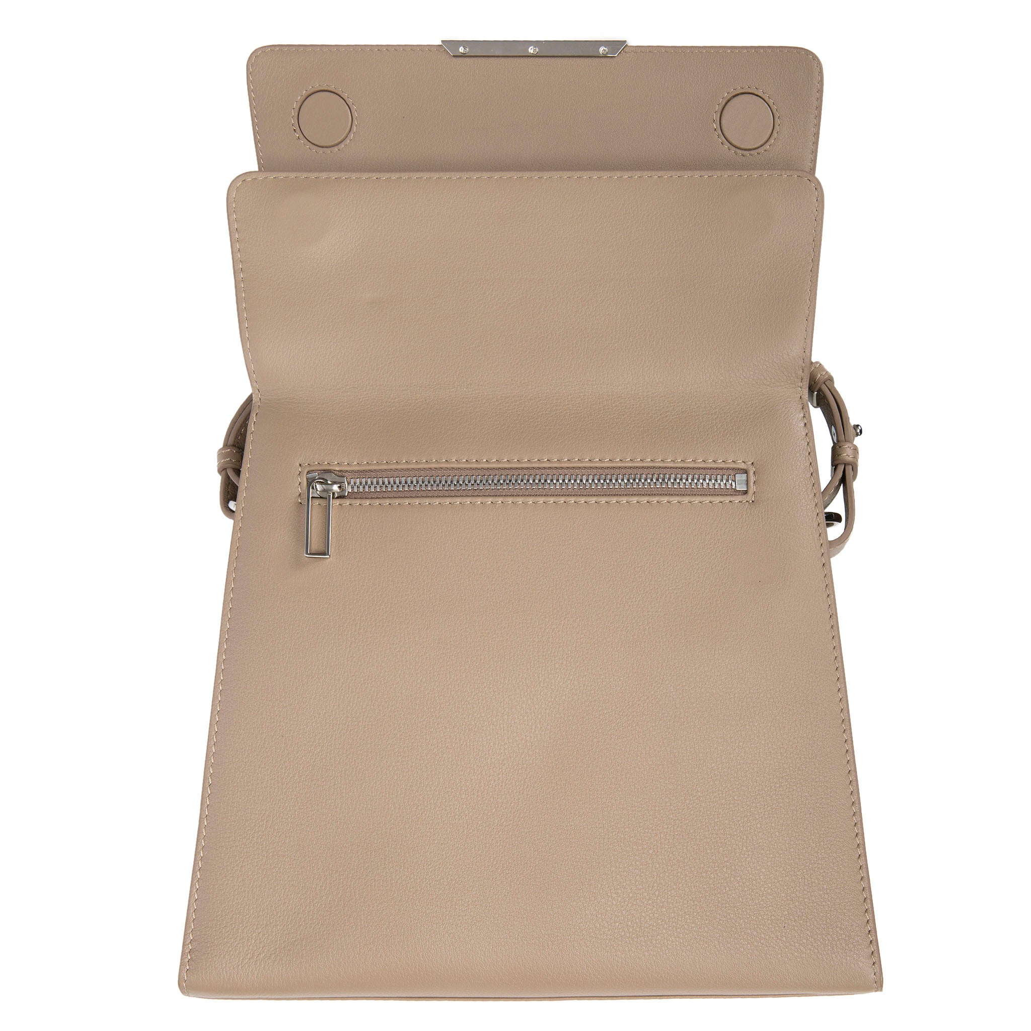 Modern Classic Crossbody Bag Gray Shagreen Top And Buff Leather Body Front Open View Jacq - Vivo Direct 