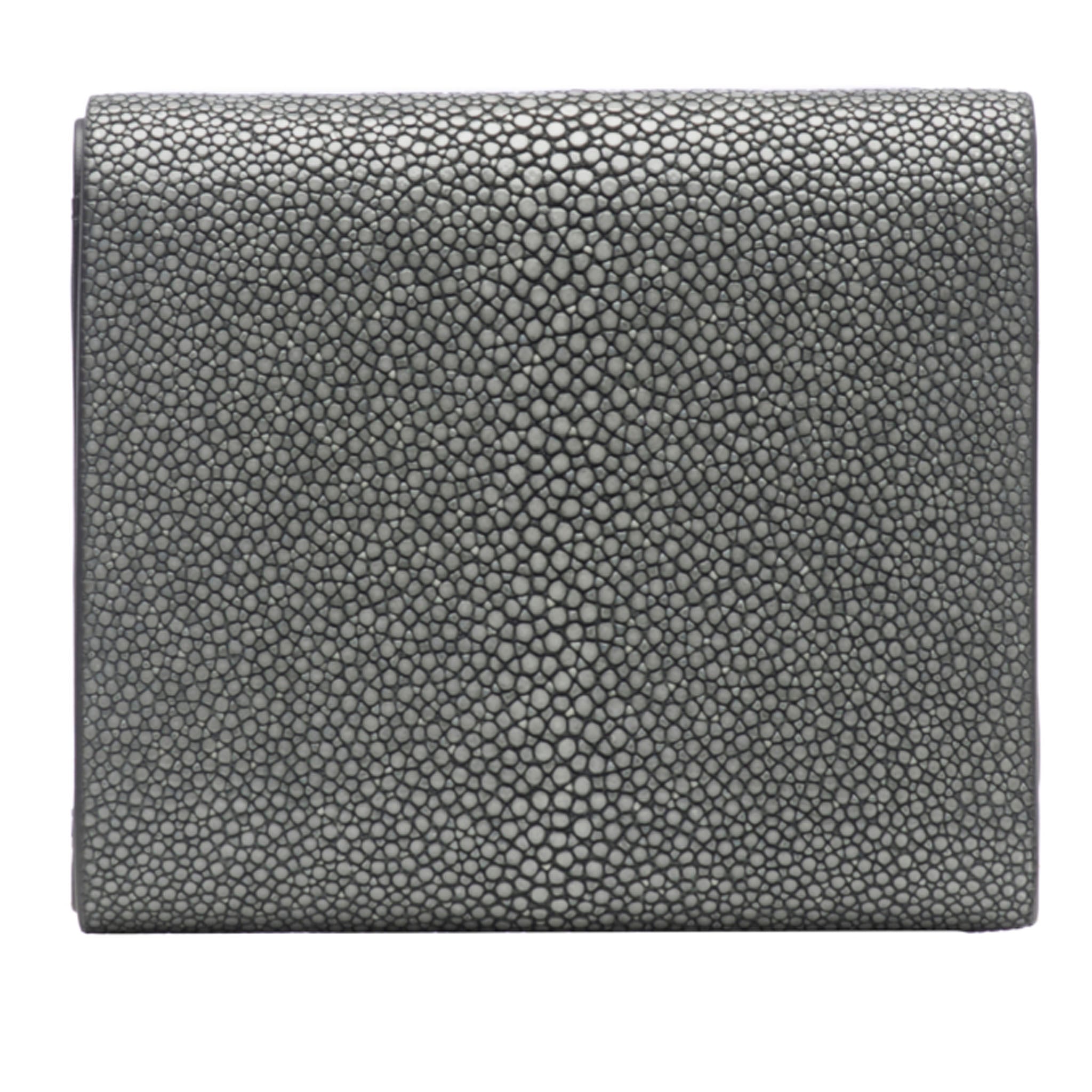 Gray Shagreen Tri-Fold Wallet Leather Interior Back View Evan - Vivo Studios