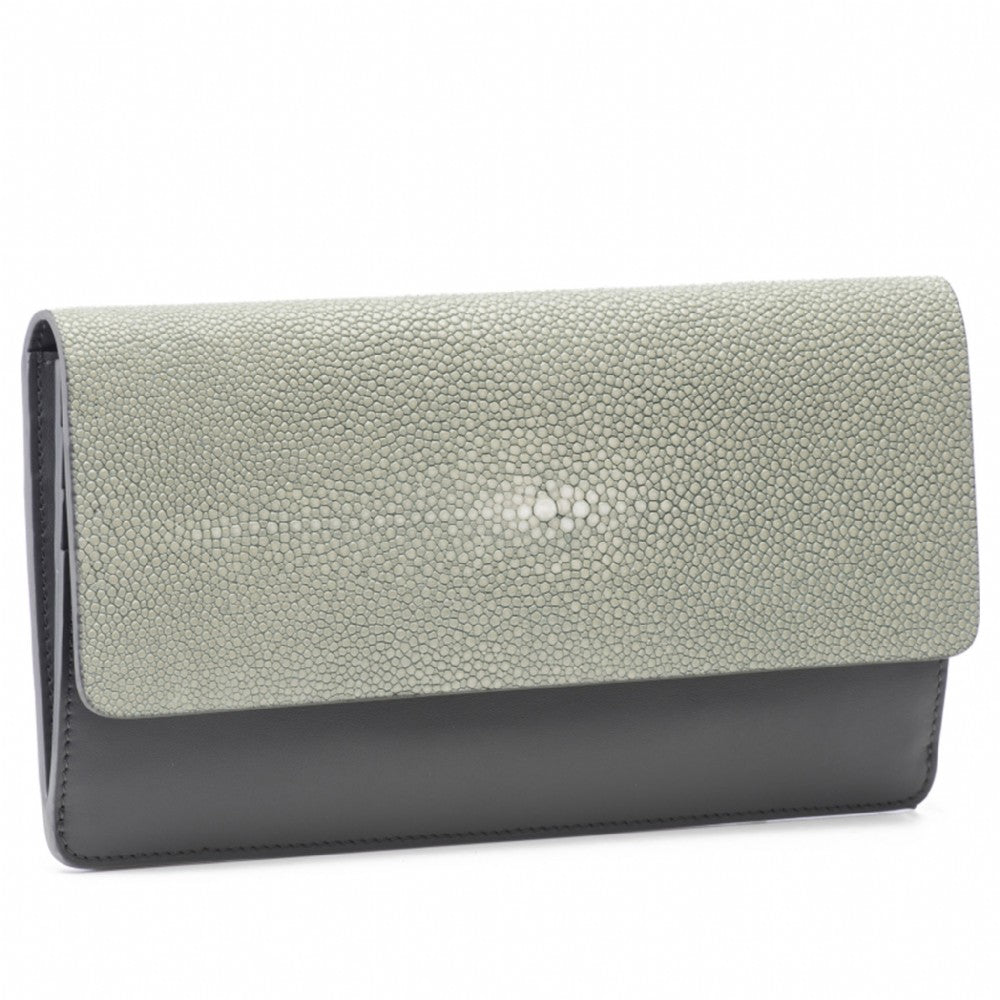 Cement Shagreen Fold Front Wallet Clutch Zipper Back Maya Front View -Vivo Direct 