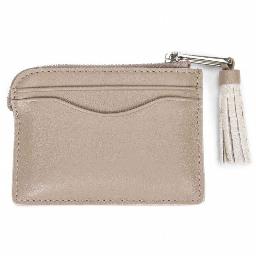 Buff Leather Zipper Card Or Coin Case With Shagreen Tassel Pull Back View Avery - Vivo Direct