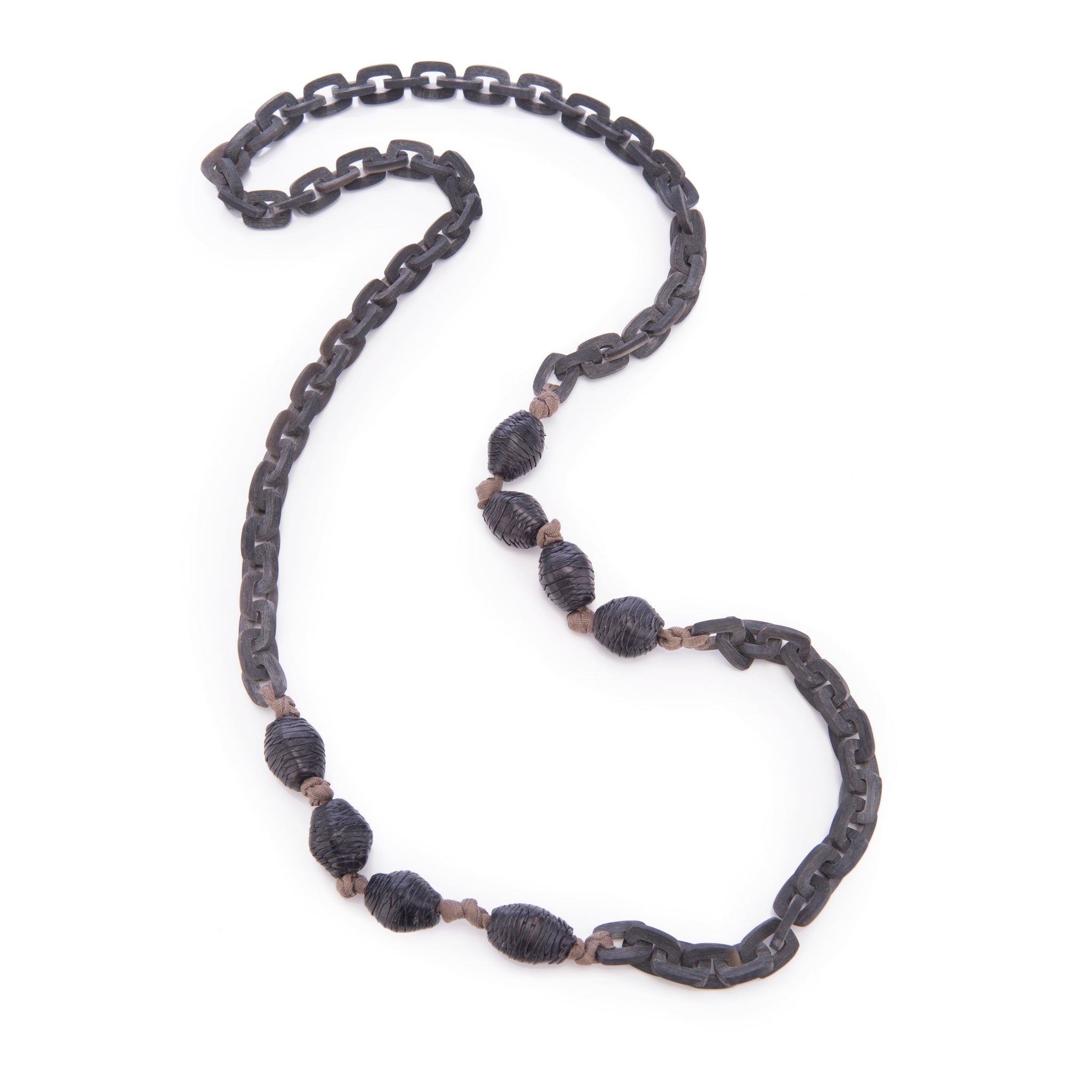 Matt Gray Horn Links Leather Beads