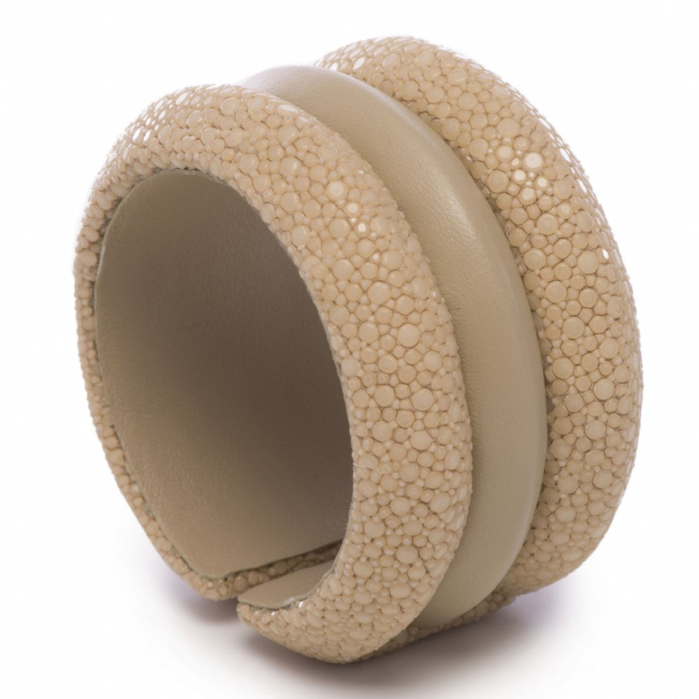 Shagreen And Leather Raised 3 Band Cuff