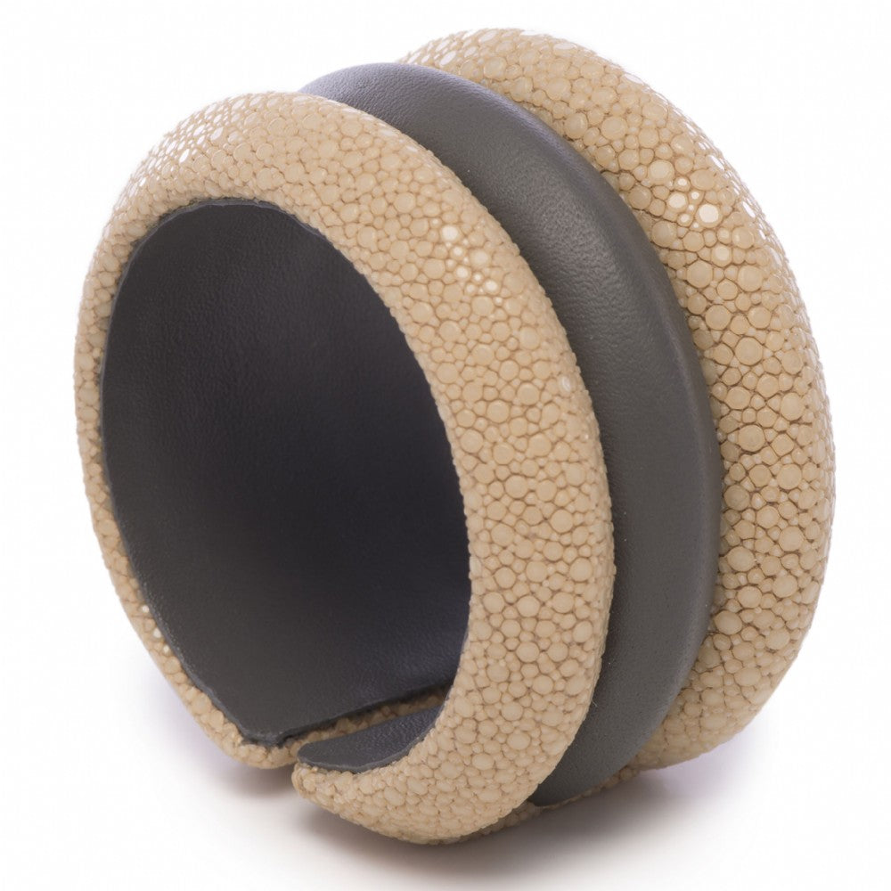 Shagreen And Leather Raised 3 Band Cuff