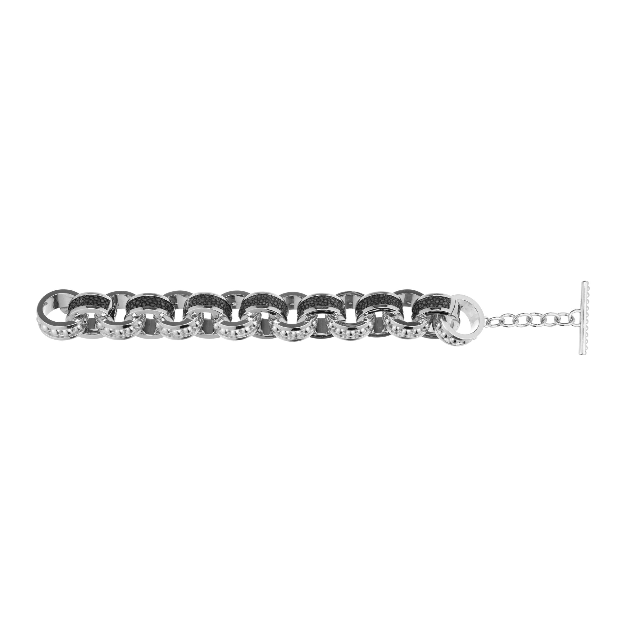 Lola Beaded White Gold Link Bracelet With Shagreen Inlay