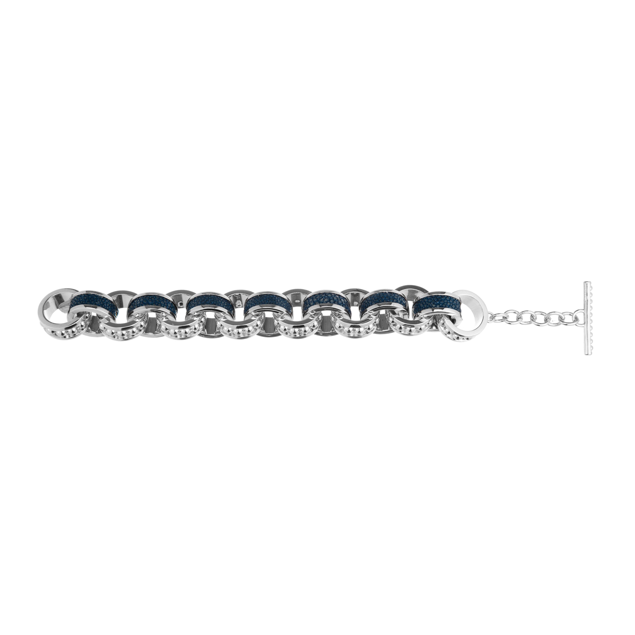Lola Beaded White Gold Link Bracelet With Shagreen Inlay