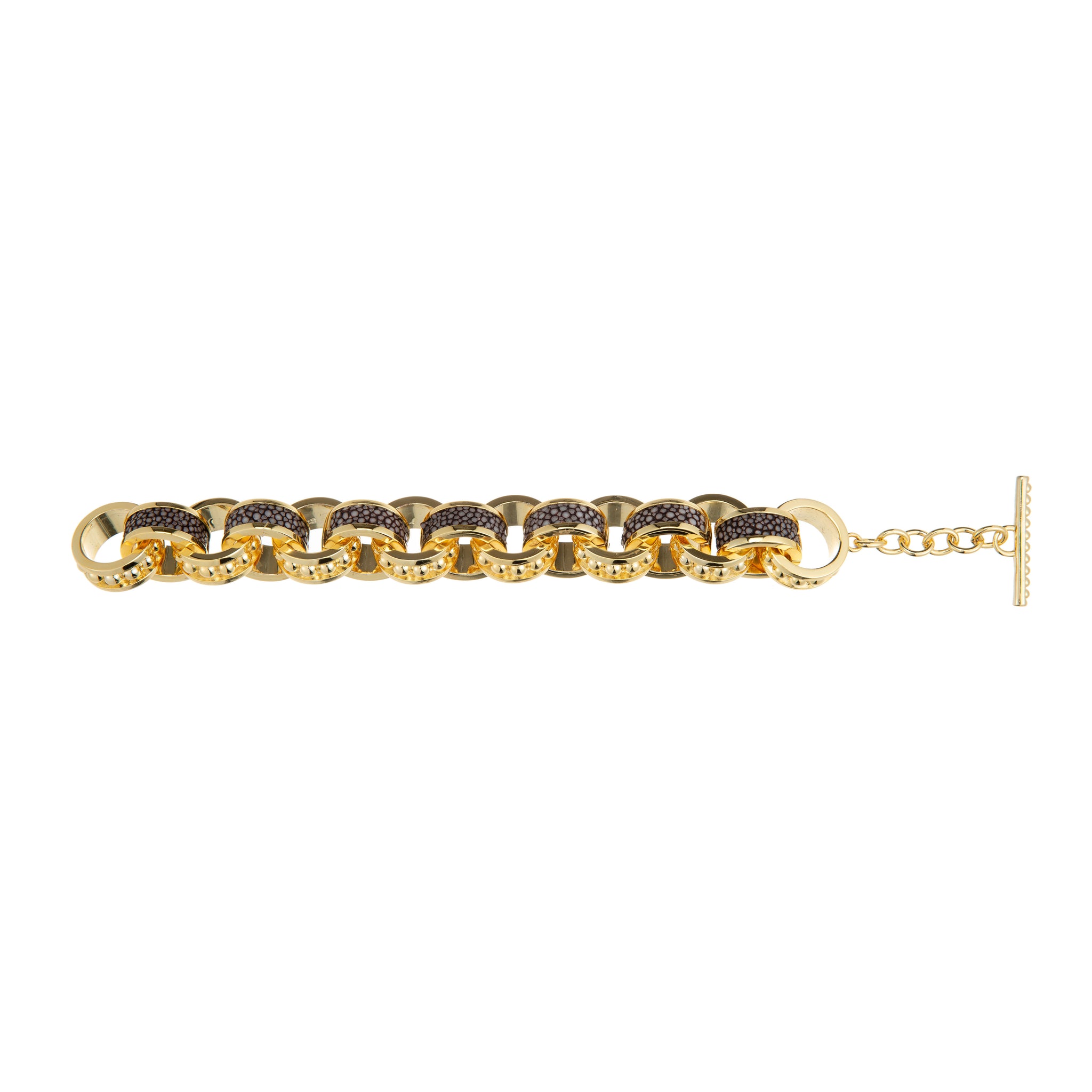 Lola Beaded Yellow Gold Link Bracelet With Shagreen Inlay