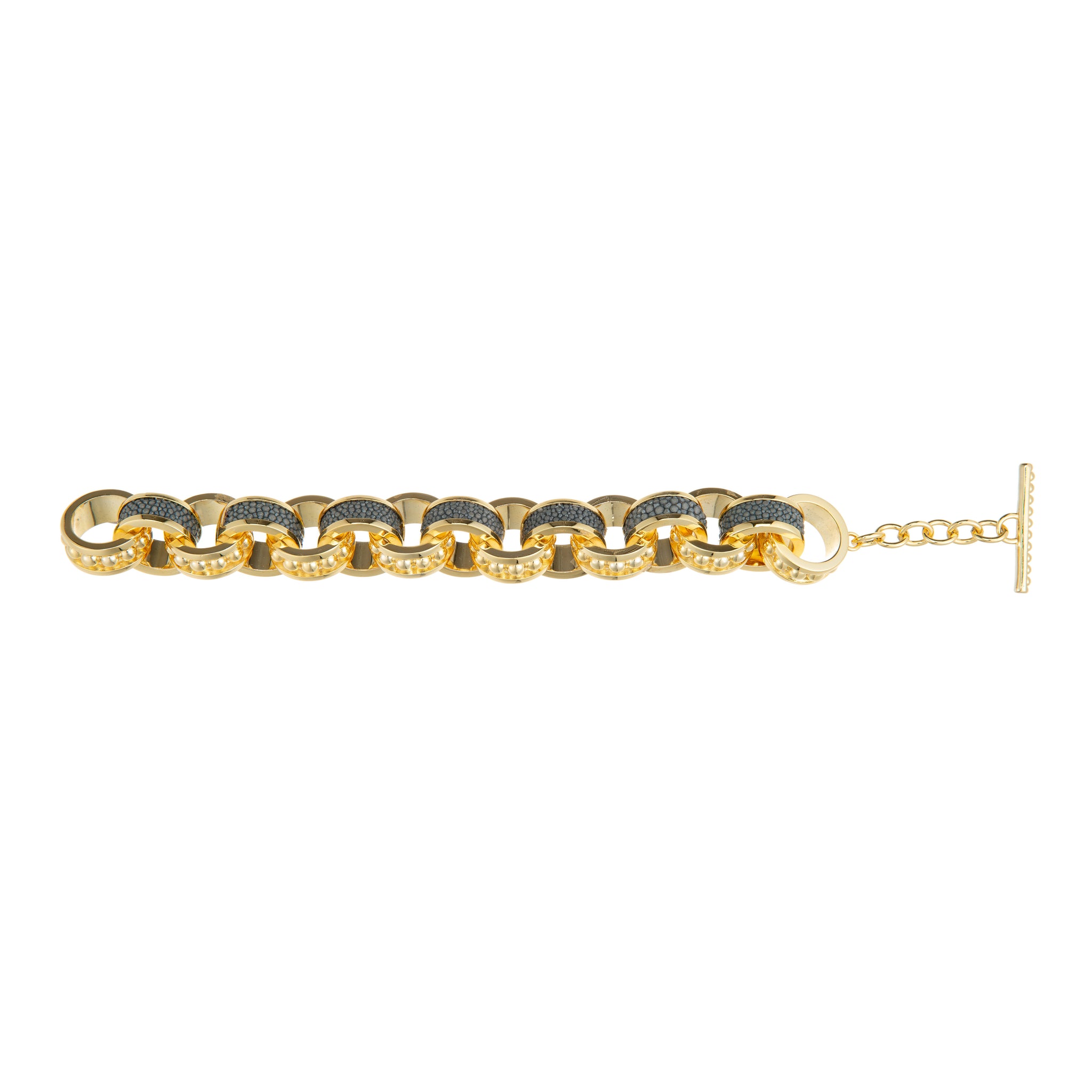 Lola Beaded Yellow Gold Link Bracelet With Shagreen Inlay