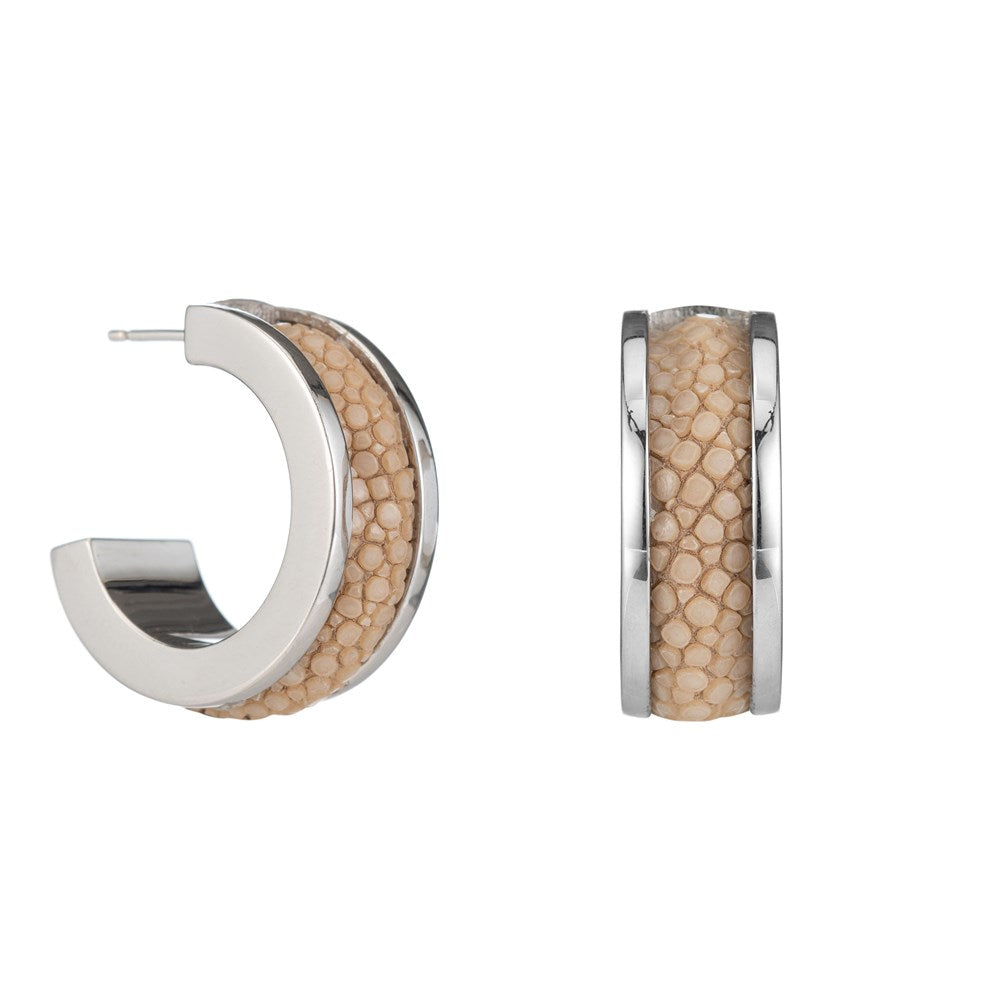 Emma White Gold With Shagreen Inlay Hoop Earring