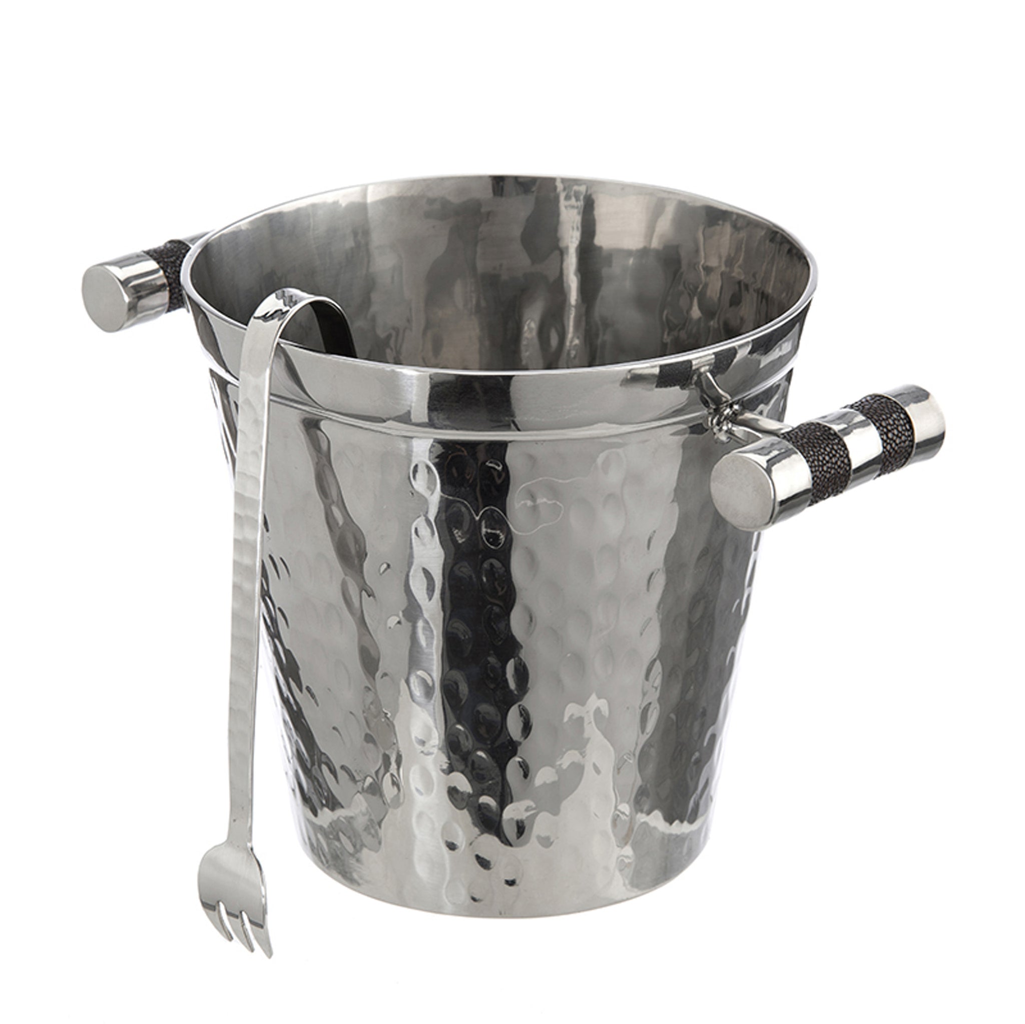 Hammered Stainless Steel Ice Bucket With Tongs