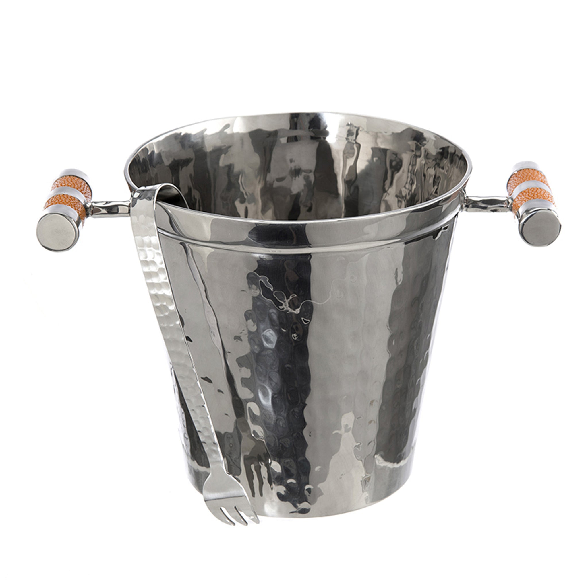 Hammered Stainless Steel Ice Bucket With Tongs