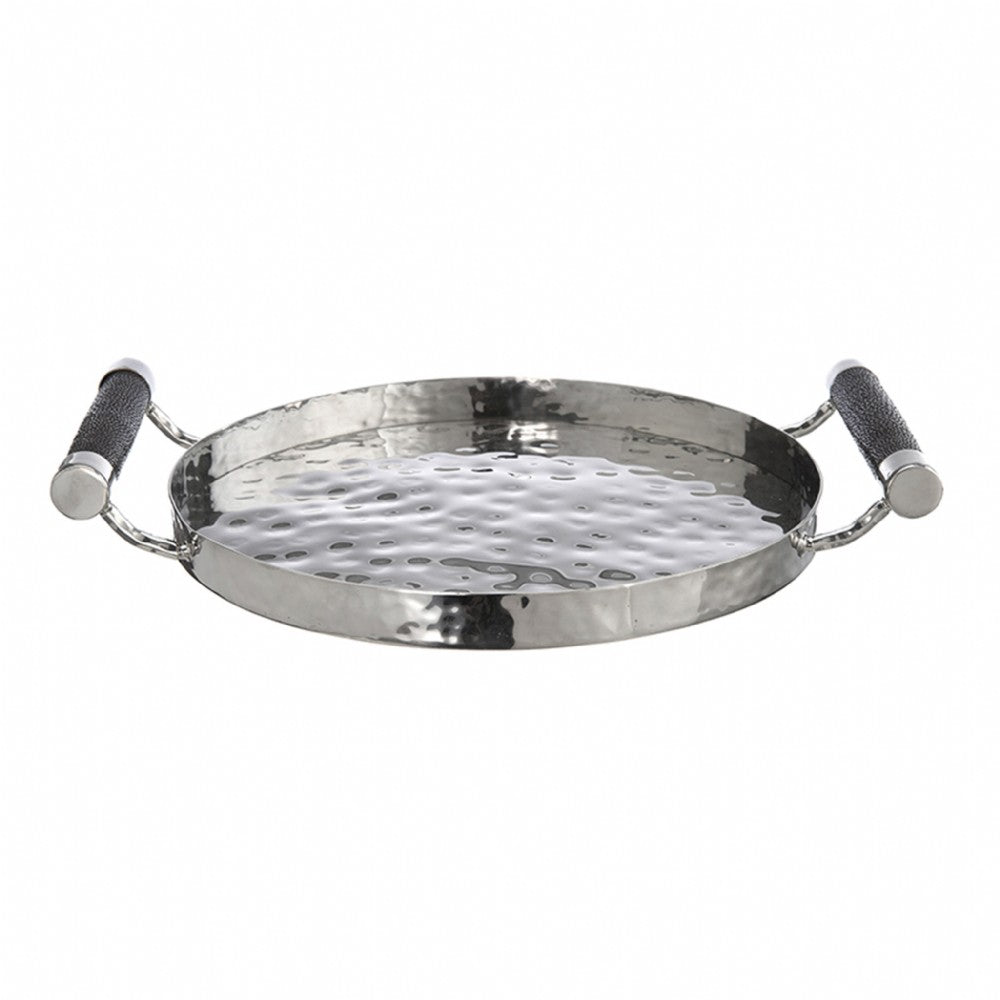 Hammered Stainless Steel Round Tray 12