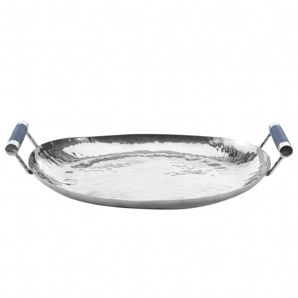 Hammered Stainless Steel Oval Tray 18